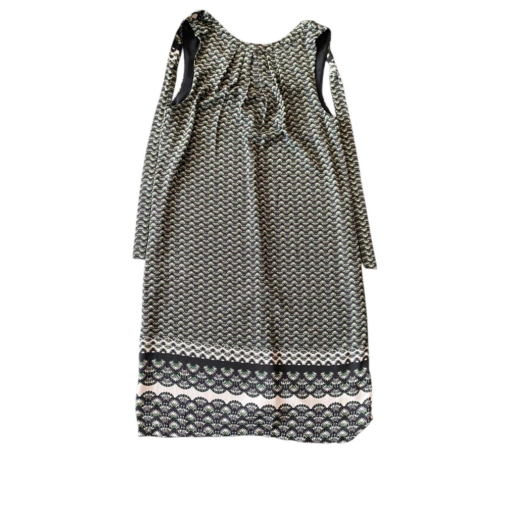 HM Green Geometric Fan Print Sleeveless Shift Dress Womens Sz 4 High Neck V-Back
